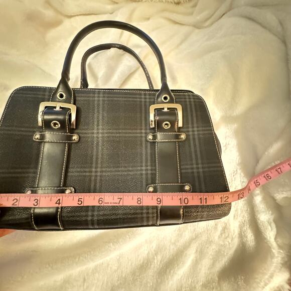 Tartan Plaid Bowler Bag Faux Leather Buckle Shoulder Bag - Picture 9 of 13